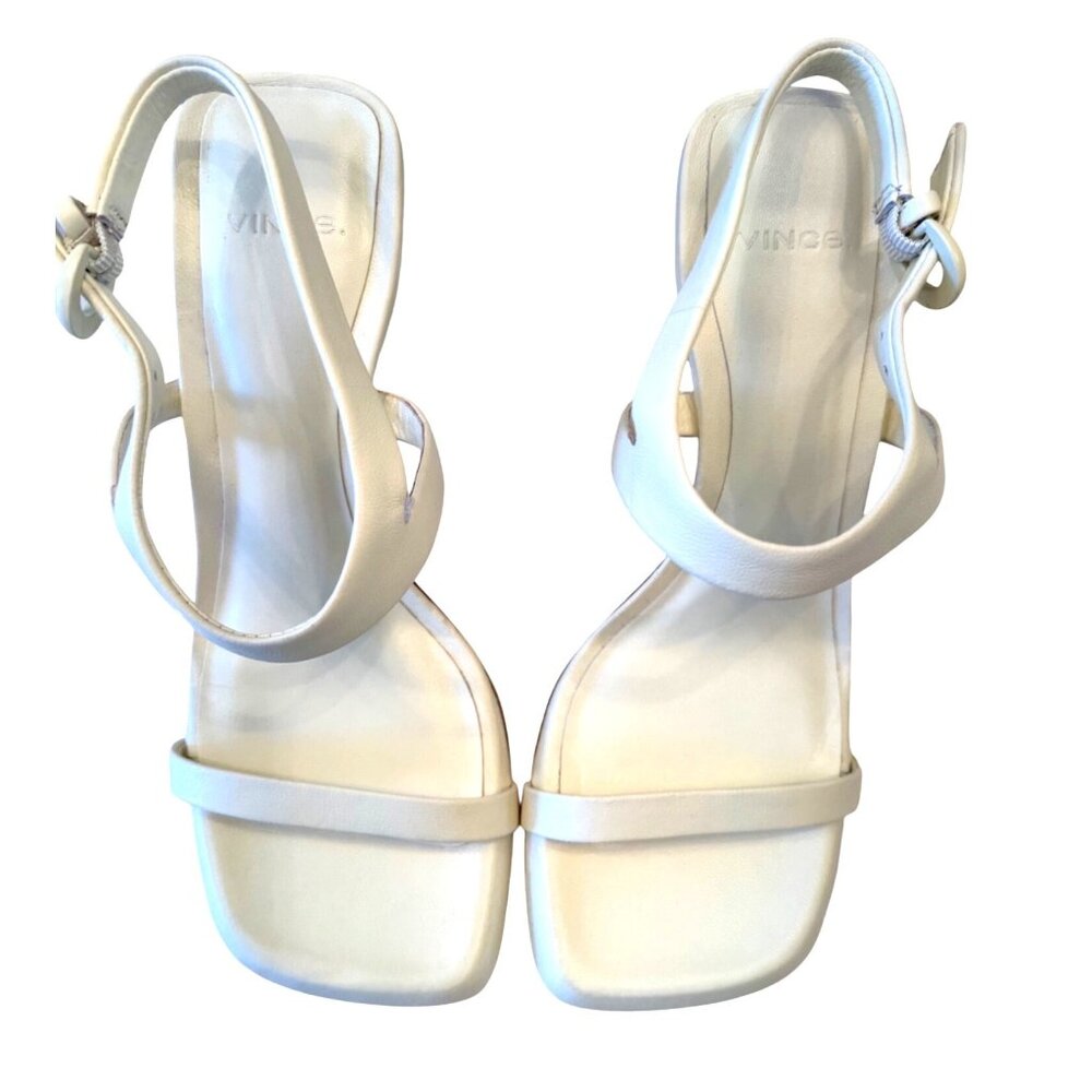 Vince Square Open Toe Luella Buckle Ankle Strap Size 8.5 NEW 3.25" Heel Marble C - Picture 2 of 11
